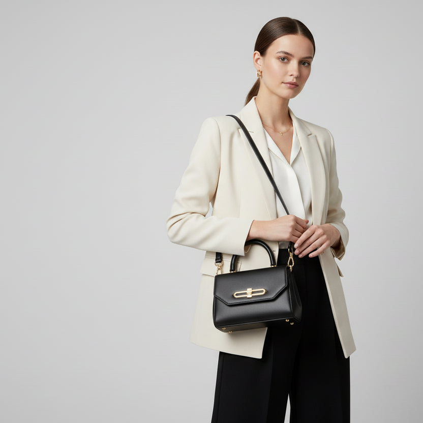 Bolso blanco con asa rígida y detalles en dorado - Moments by You