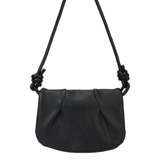 Bolso bandolera con solapa plisada y nudos color negro - mbyou