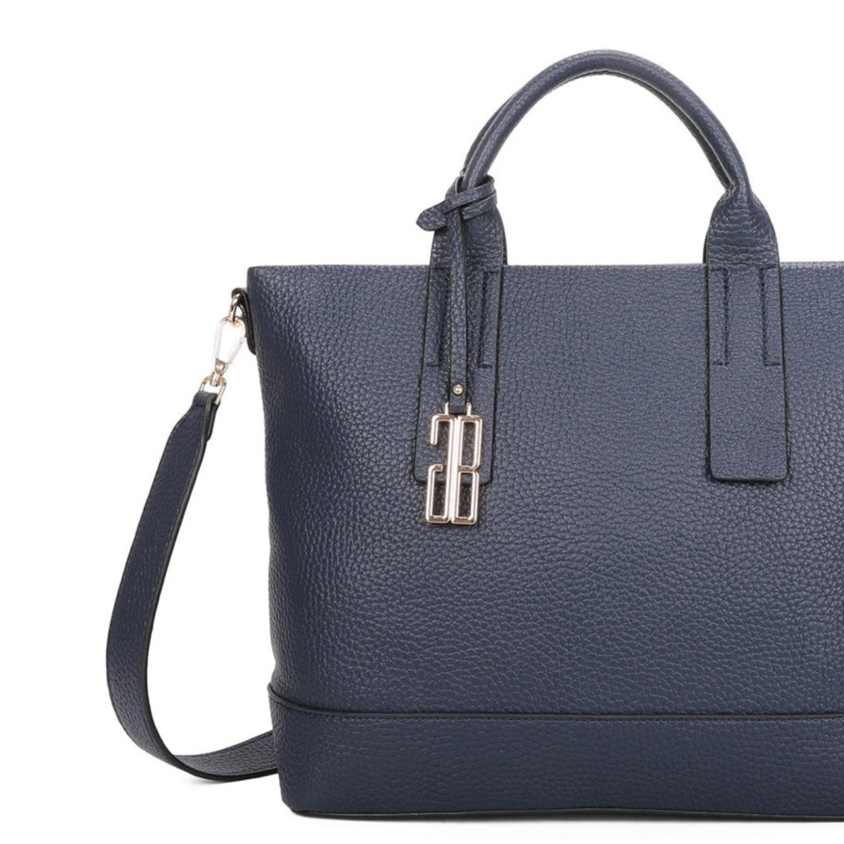 Bolso shopper con detalle de marca y bandolera color azul marino - mbyou