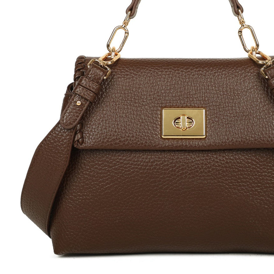 Bolso con asa y solapa efecto piel y detalles trenzados en color marrón chocolate - mbyou
