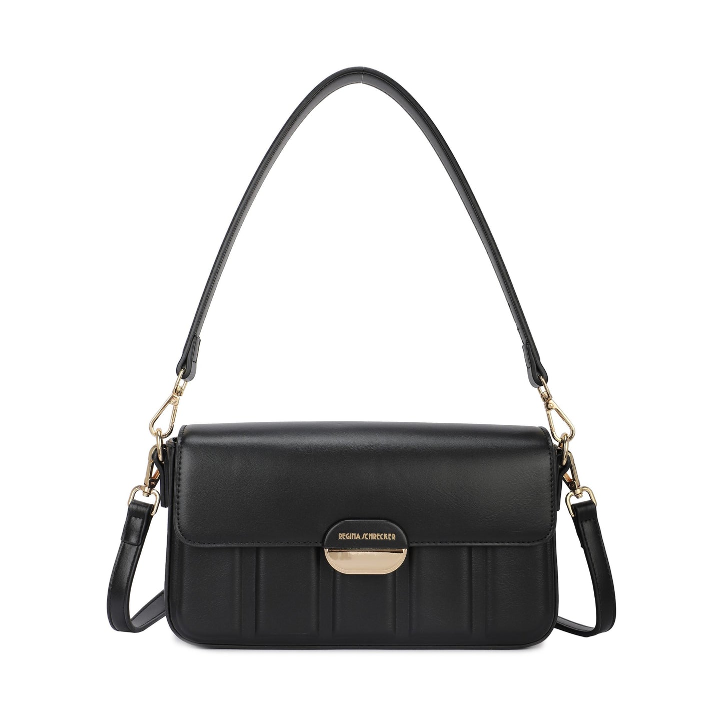 Bolso con patrón de líneas verticales en relieve con solapa y broche en acabado oro color negro - mbyou