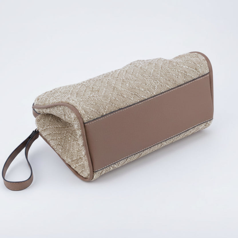Bolso bandolera de fibra 100% natural mezclado con beige y dorado con doble cremallera - Moments by You