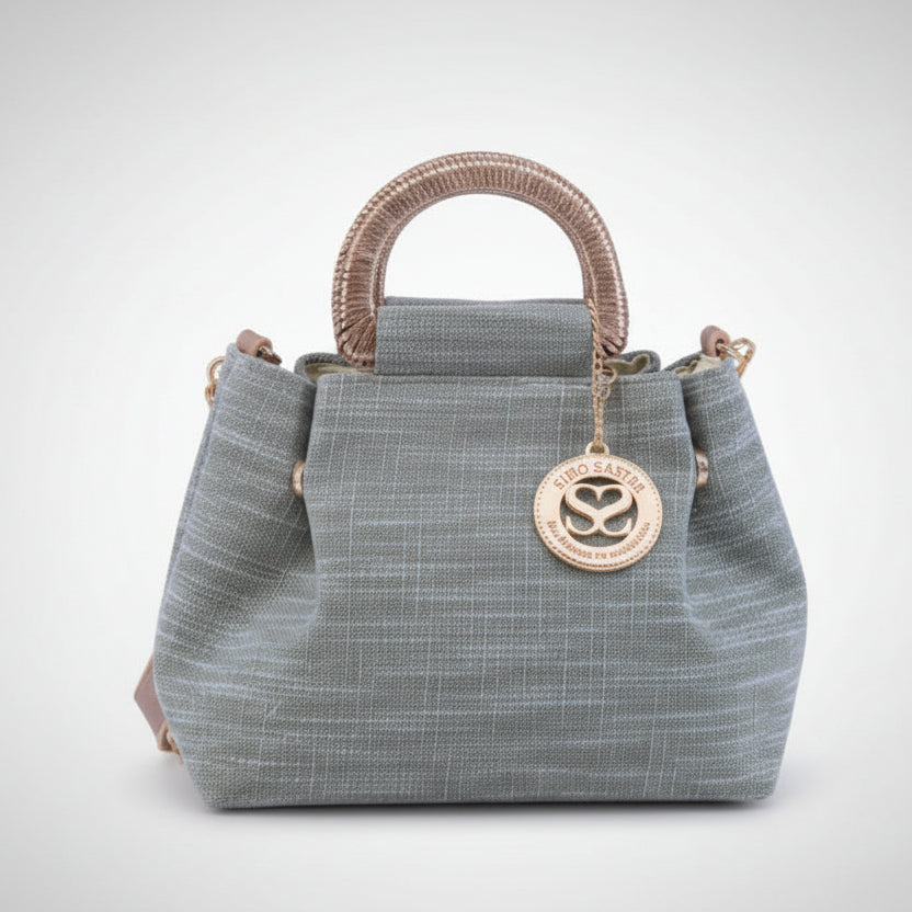 Bolso convertible 100% fibra natural con asa de media luna y tejido brillante - Moments by You