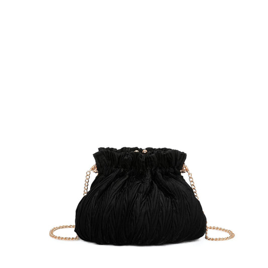 Sac à main pochette de soirée en satin noir avec bretelles croisées