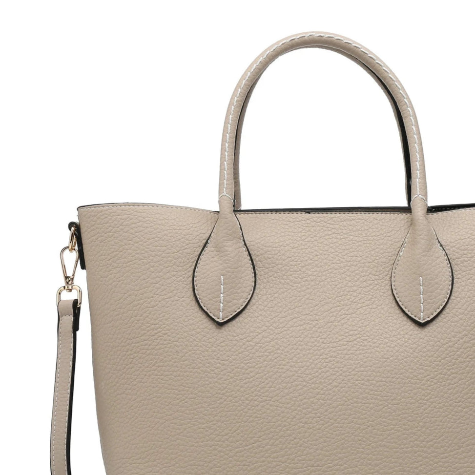 Bolso tipo shopper con asa corta y bandolera con bordes negros color beige - mbyou