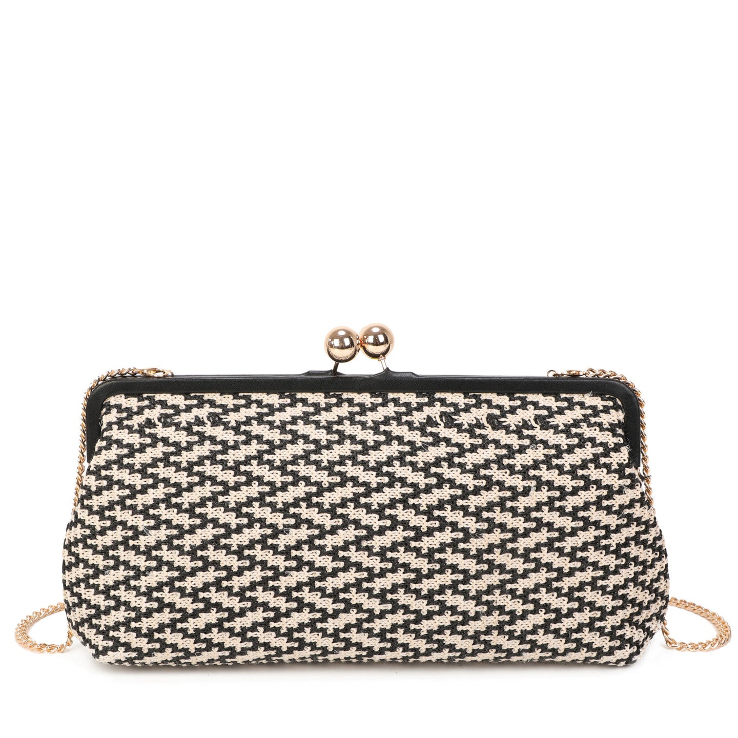 Bolso de fiesta clutch alargado con diseño tejido en negro y blanco y cierre vintage - Moments by You