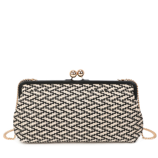 Bolso de fiesta clutch alargado con diseño tejido en negro y blanco y cierre vintage - Moments by You