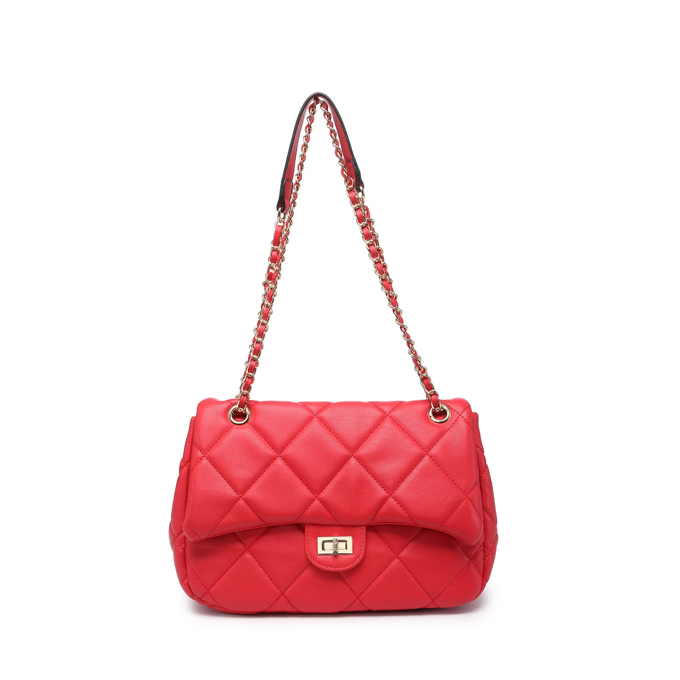 Bolso bandolera acolchado con cadena dorada y cierre de click acabado color rojo - mbyou