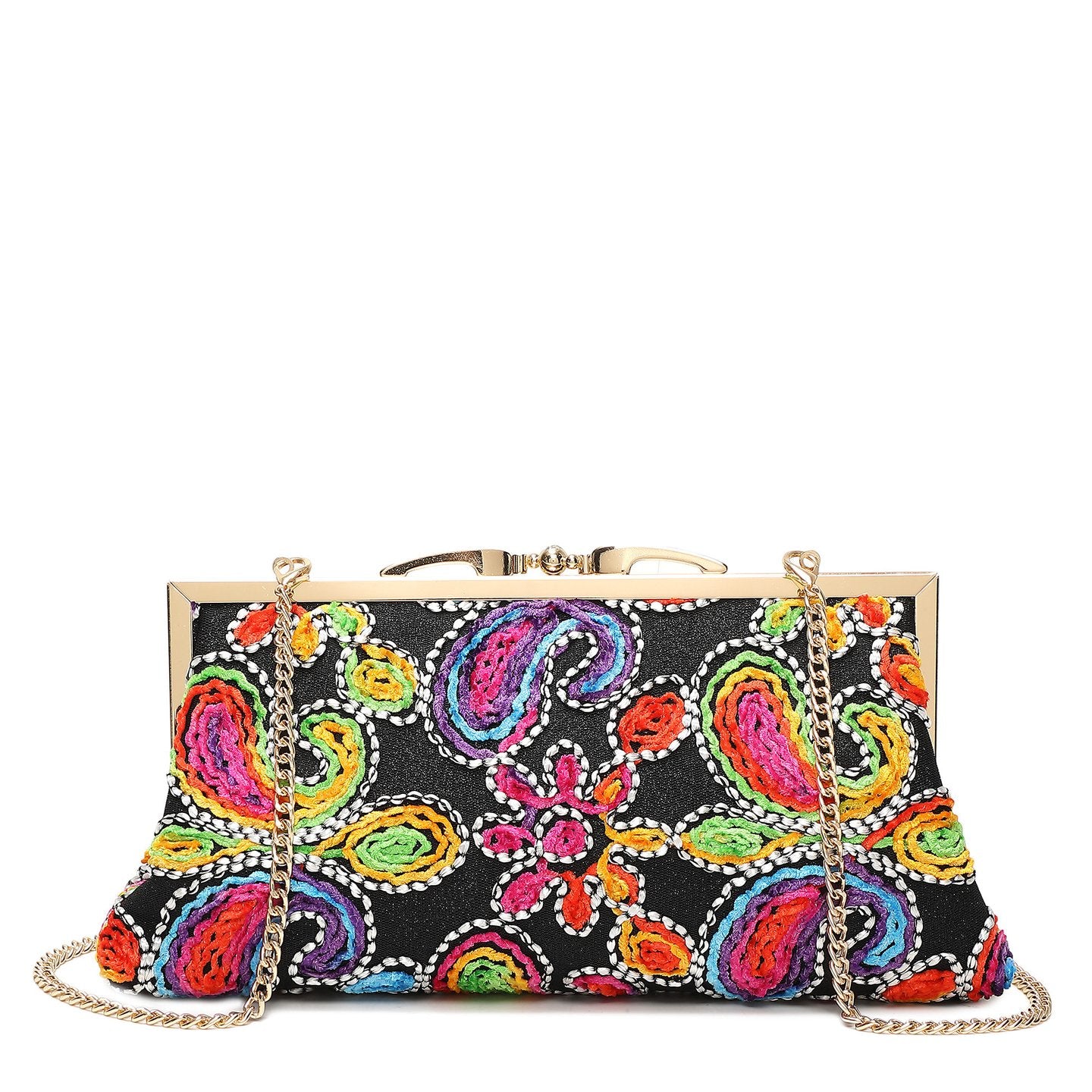 Bolso de fiesta tipo clutch con estampado colorido y detalles dorados - mbyou - Moments by You