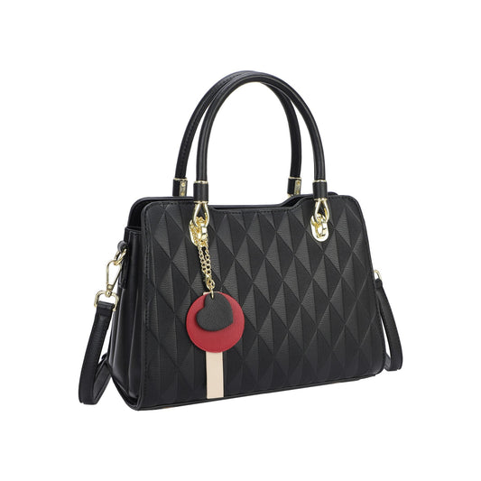 Bolso de mano con estampado geométrico en parte trasera y liso con el logo en dorado color negro - mbyou
