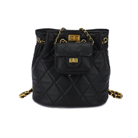 Bolso efecto piel tipo mochila guateado color negro y dorado - mbyou