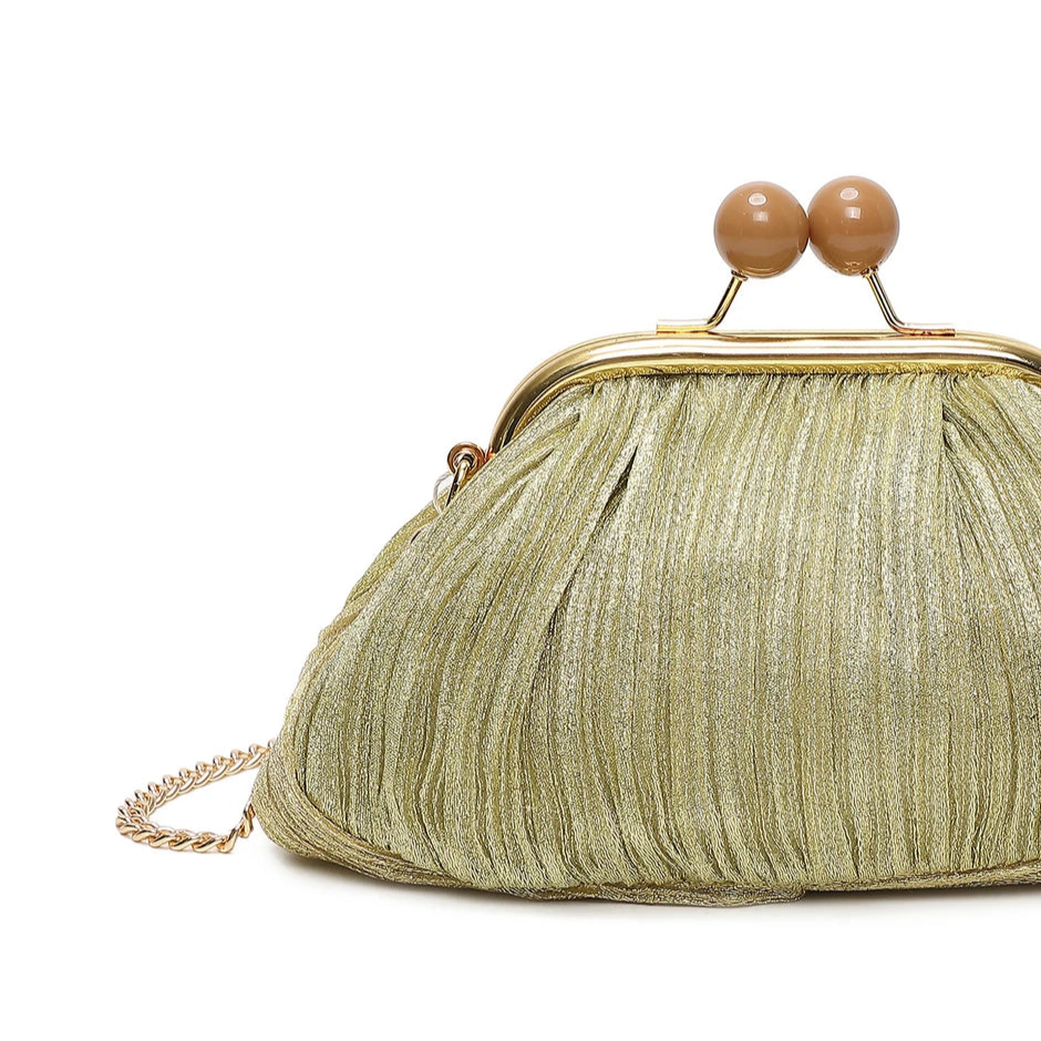 Bolso de mano tipo vintage con tejido arrugado y cierre de bolas acabado dorado - mbyou