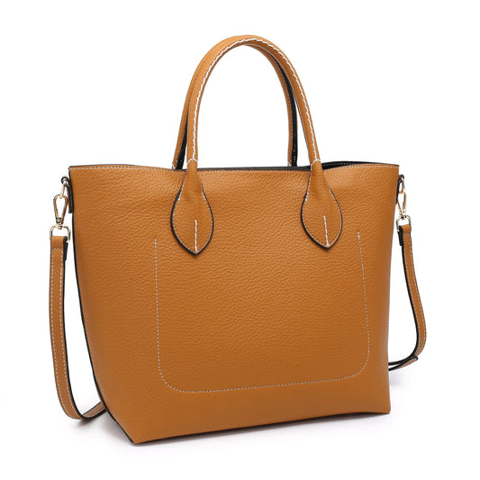 Bolso tipo shopper con asa corta y bandolera con bordes negros color camel - mbyou