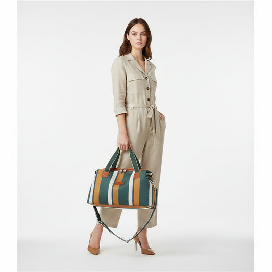 Bolsa de viaje grande con estampado a rayas en verde - Moments by You