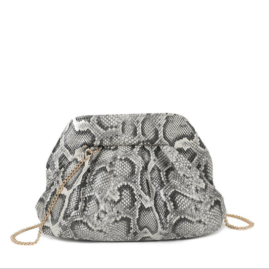 Bolso tipo cluch efecto piel con estampado de serpiente en tonos negros y grises - mbyou