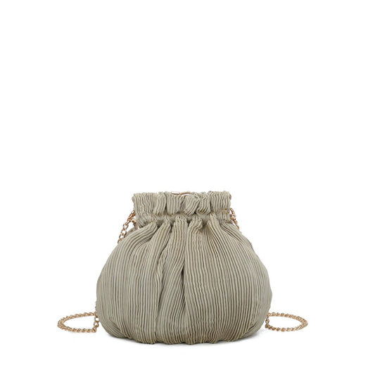 Bolso de fiesta limosnera con tejido arrugado atornasolado verde -mbyou