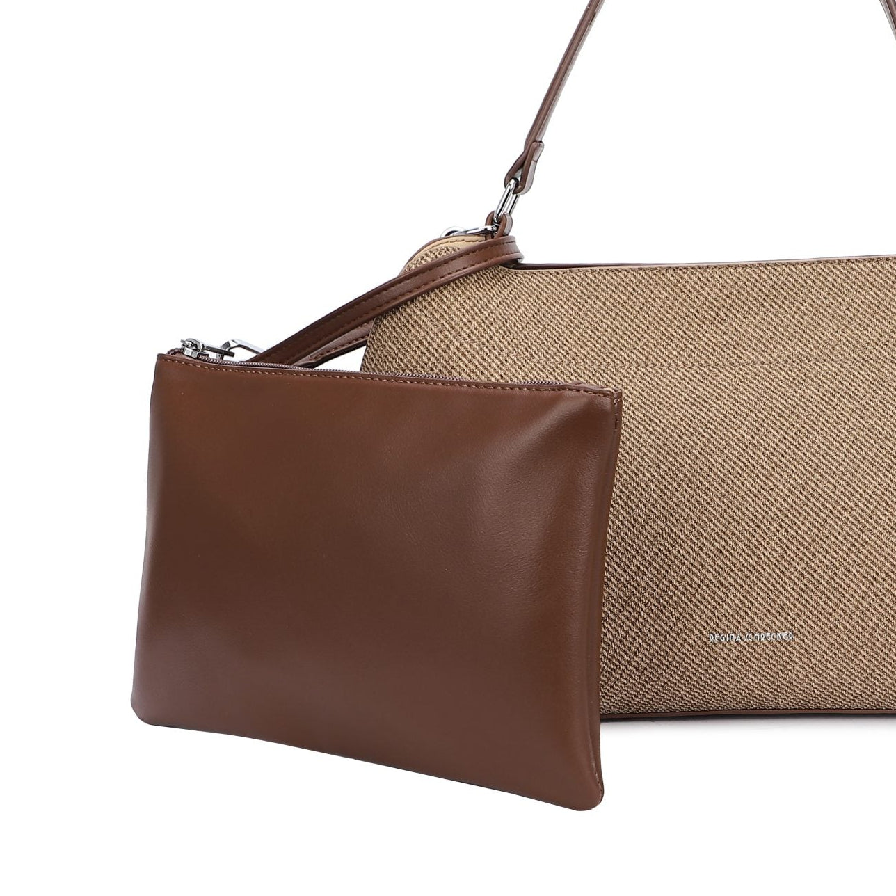 Bolso de hombro y bandolera con estampado jaspeado en tonos marrones y beige  - mbyou