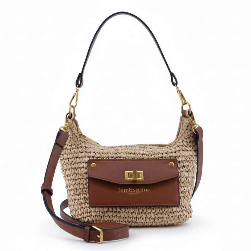 Bolso bandolera de fibra 100% natural tipo saco moldeable y con bolsillo en forma de sobre - Moments by You