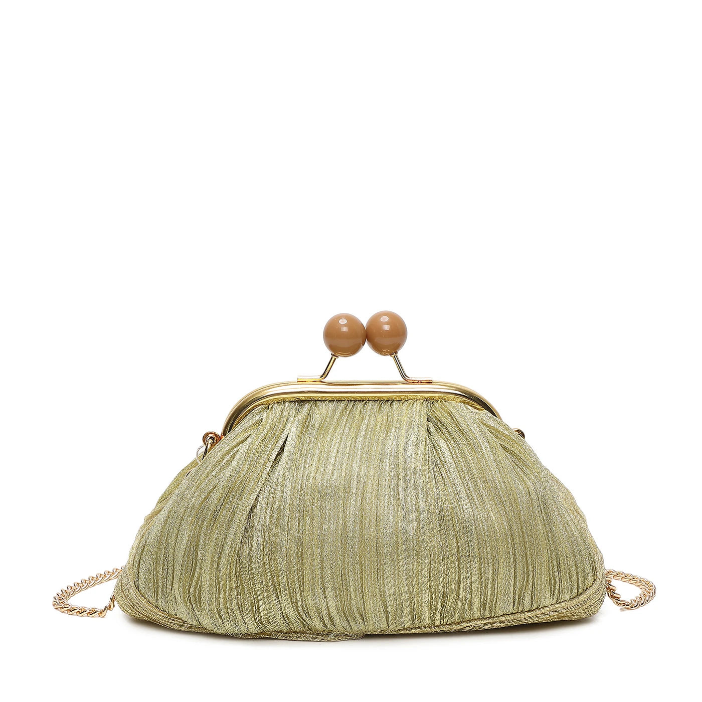 Bolso de mano tipo vintage con tejido arrugado y cierre de bolas acabado dorado - mbyou