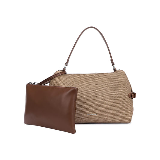 Bolso de hombro y bandolera con estampado jaspeado en tonos marrones y beige  - mbyou