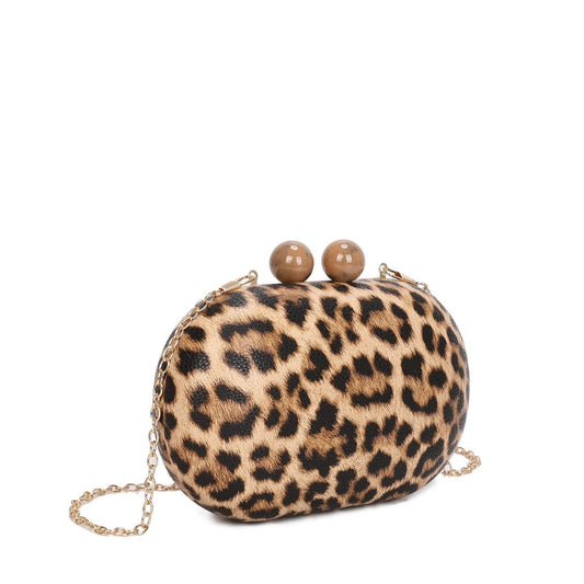 Bolso pochette rígido estampado animal print negro y marrón  - mbyou