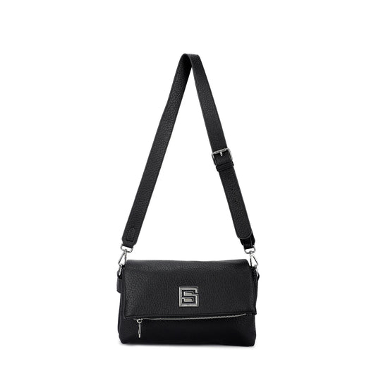 Bolso bandolera con triple apartado y detalles plateados color negro - mbyou