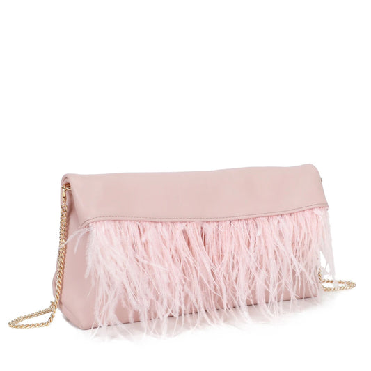 Bolso bandolera estilo napa con plumas color rosa claro - mbyou