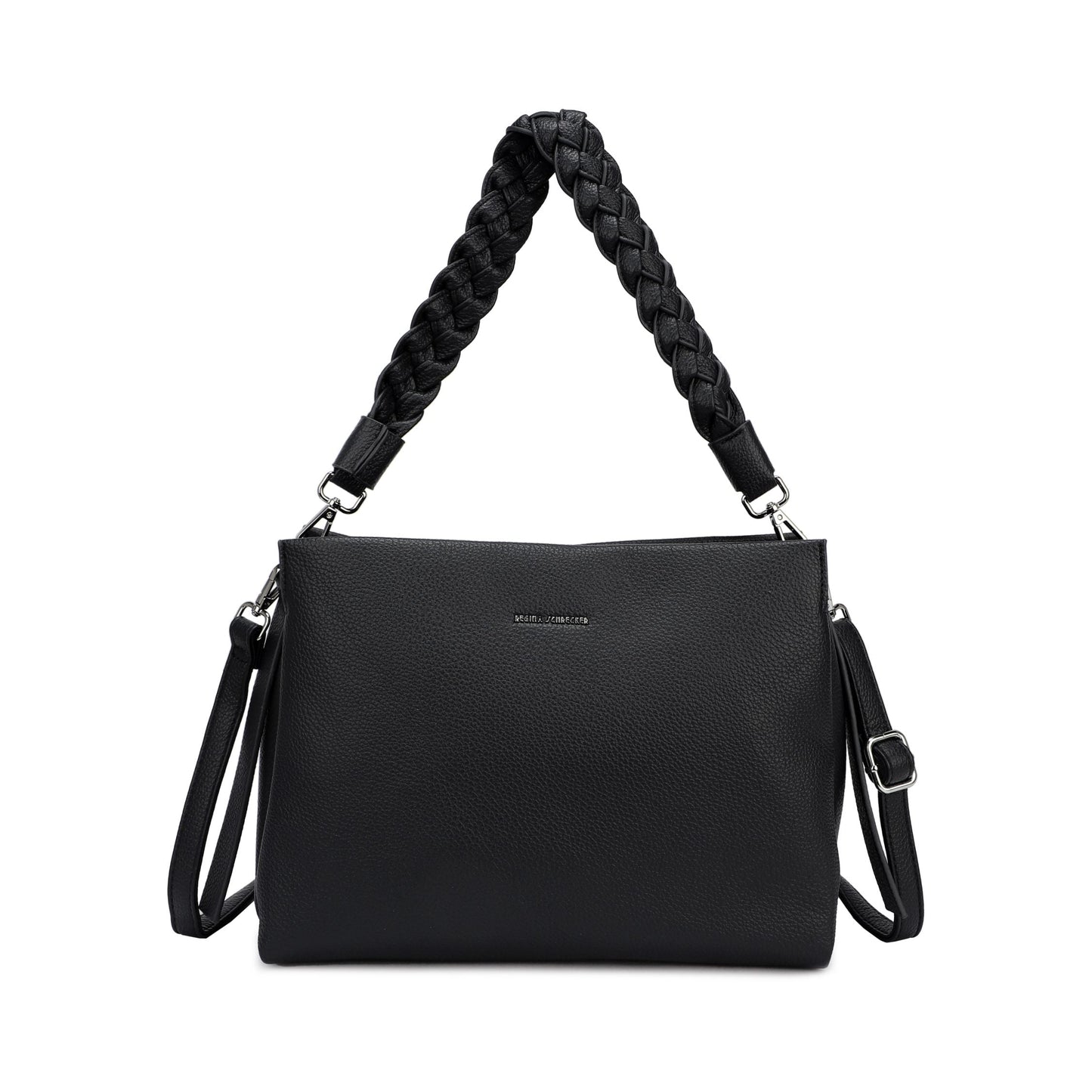Bolso hombro rectangular con asa trenzada y acabado piel en negro