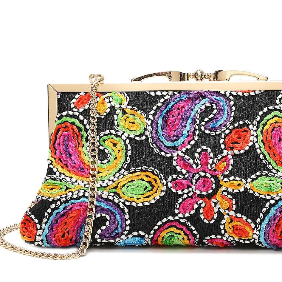 Bolso de fiesta tipo clutch con estampado colorido y detalles dorados - mbyou - Moments by You