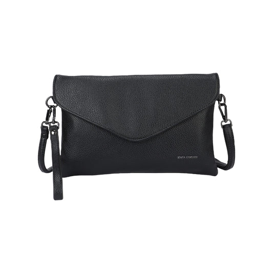 Bolso tipo sobre básico con solapa triangular y bandolera color negro - mbyou