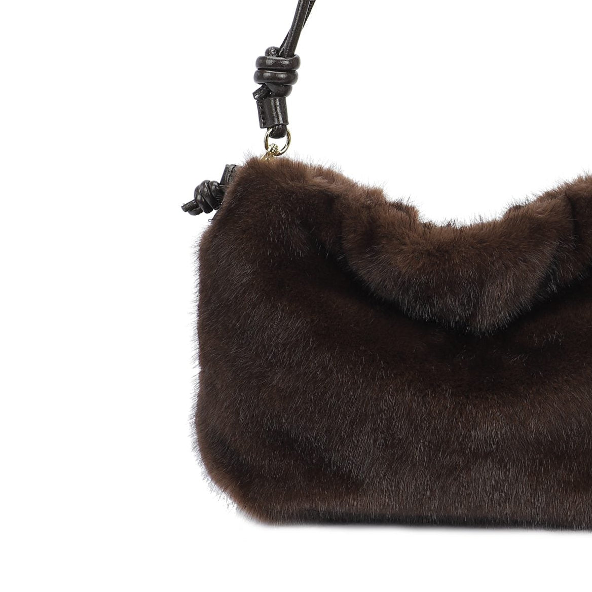 Bolso de hombro y bandolera en formato saco con pelo en color marrón chocolate - mbyou