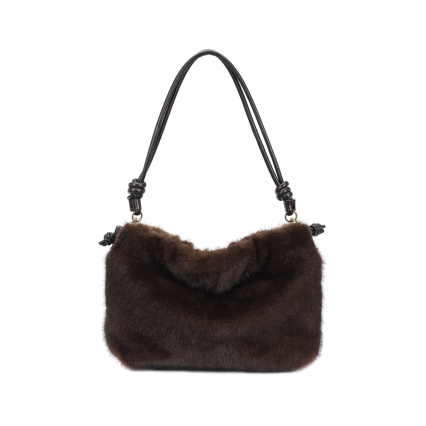 Bolso de hombro y bandolera en formato saco con pelo en color marrón chocolate - mbyou