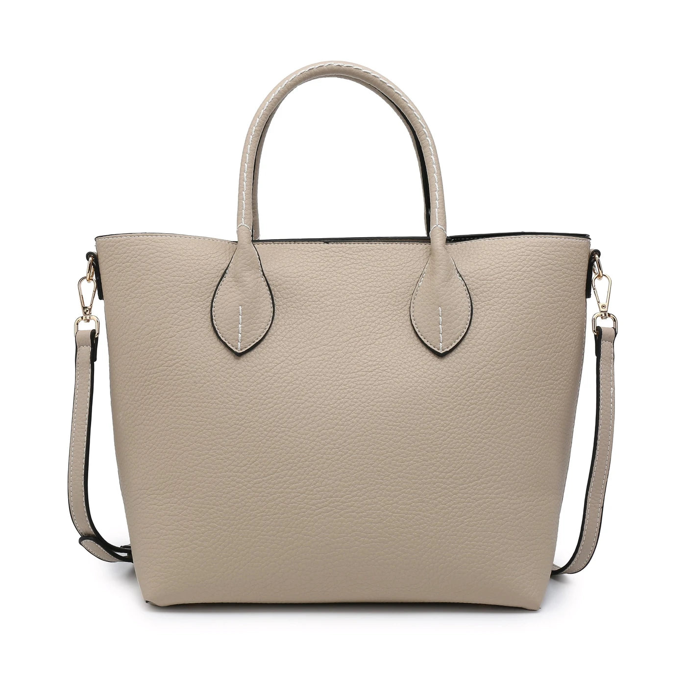 Bolso tipo shopper con asa corta y bandolera con bordes negros color beige - mbyou