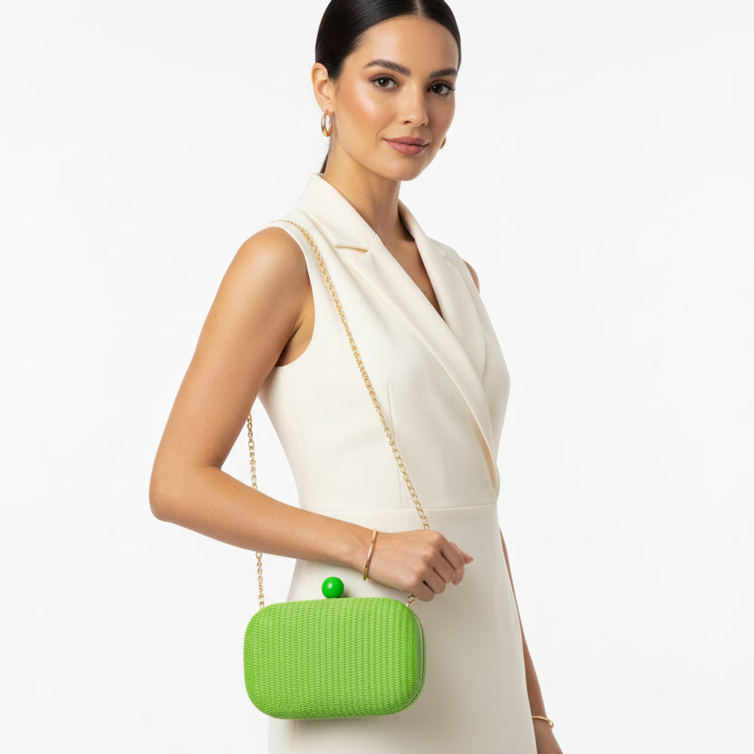 Bolso de mano tipo clutch de rafia verde- mbyou - Moments by You