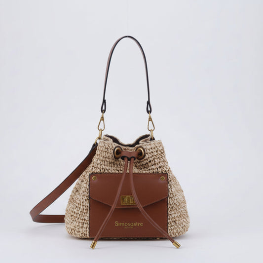 Bolso bandolera de fibra 100% natural tipo saco con bolsillo exterior y cierre ajustable - Moments by You