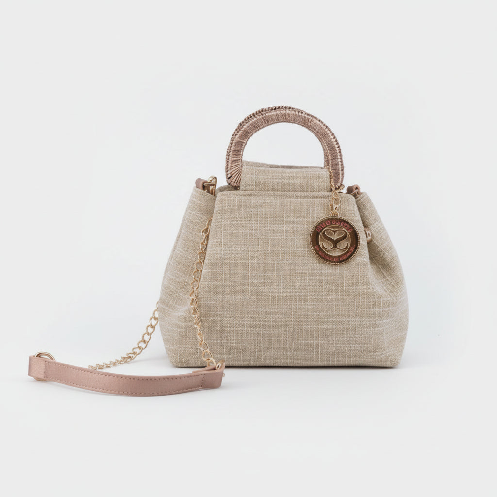 Bolso convertible 100% fibra natural con asa de media luna y tejido brillante - Moments by You