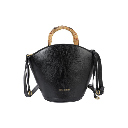 Bolso tipo cubo con asa de bambú efecto piel color negro - mbyou