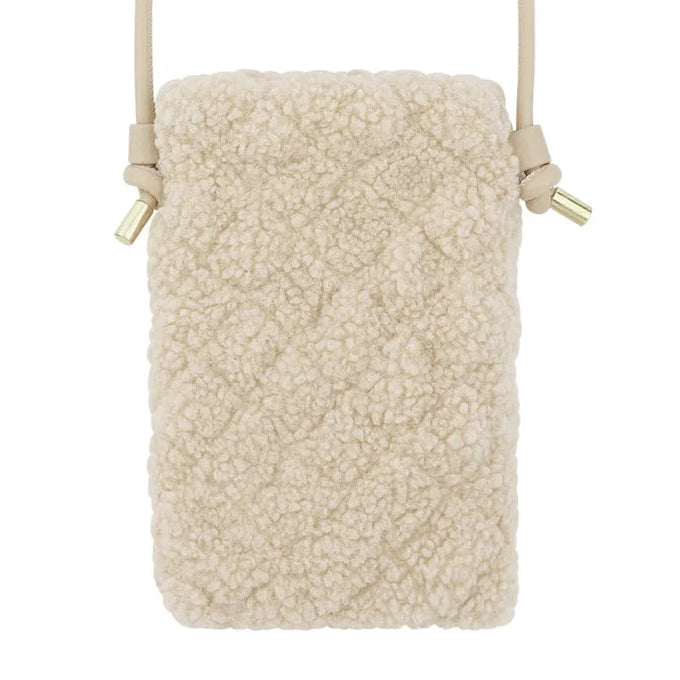Bolso para el móvil con pelo de borrego en beige