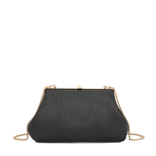 Bolso fiesta pochette tipo rafia en color negro y acabado oro - Moments by You