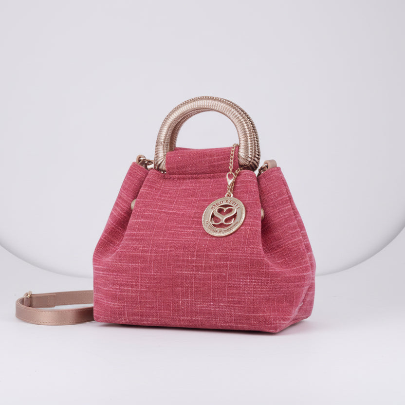 Bolso convertible 100% fibra natural con asa de media luna y tejido brillante - Moments by You