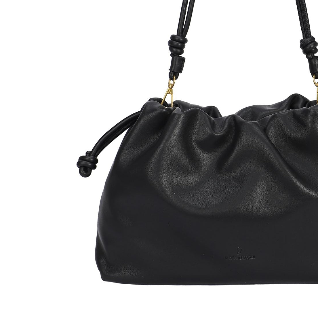 Bolso bandolera liso en formato saco con detalle de nudos en color negro- mbyou