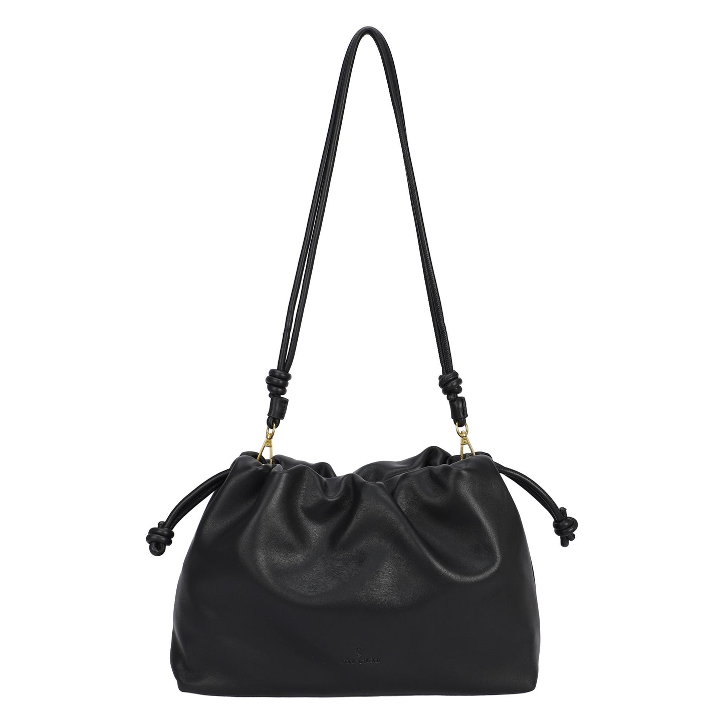 Bolso bandolera liso en formato saco con detalle de nudos en color negro- mbyou