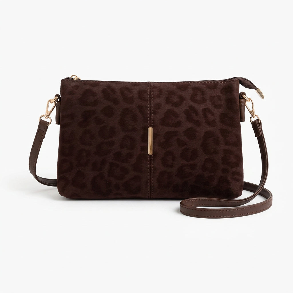 Bolso bandolera con estampado animal print en burdeos y chocolate - Moments by You
