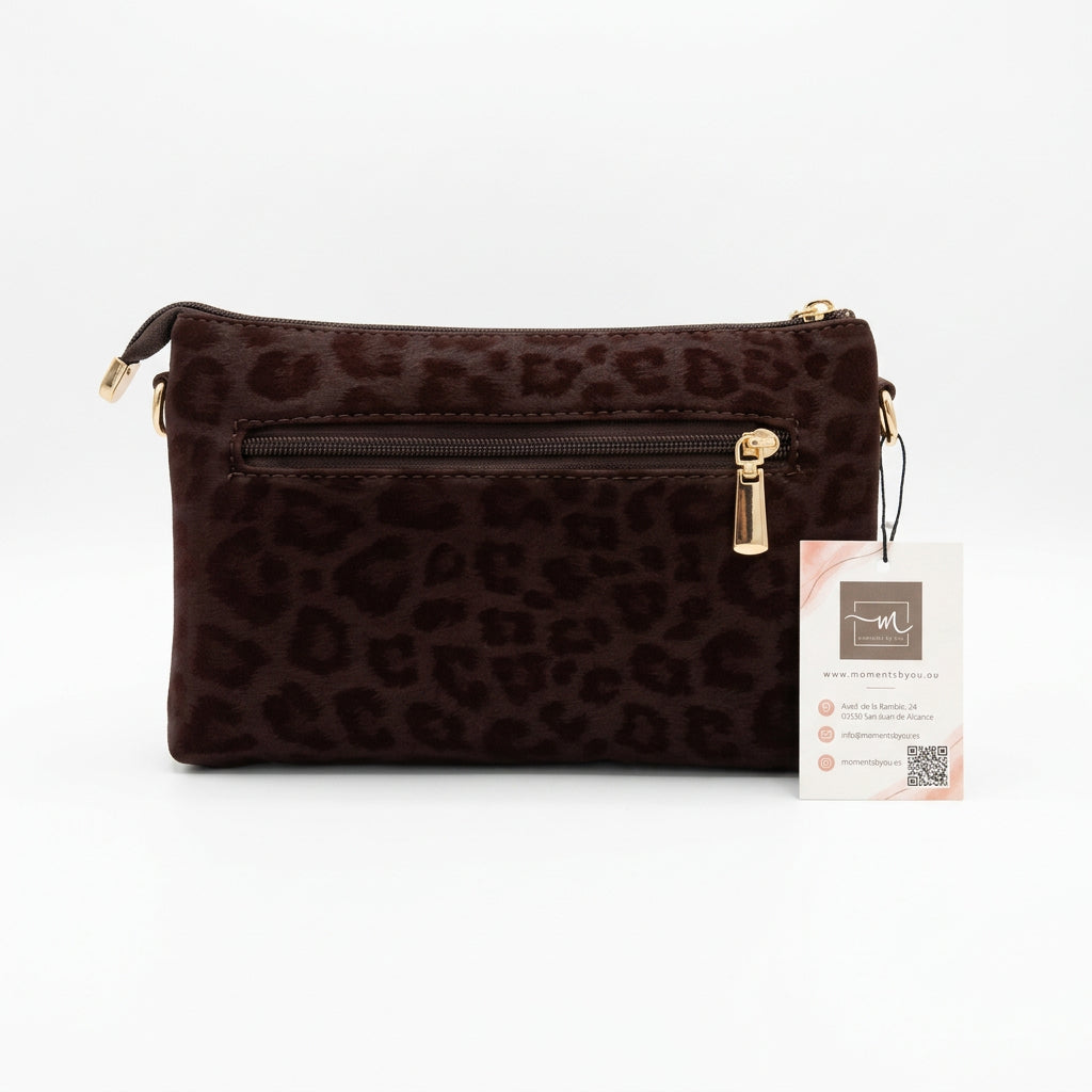 Bolso bandolera con estampado animal print en burdeos y chocolate - Moments by You