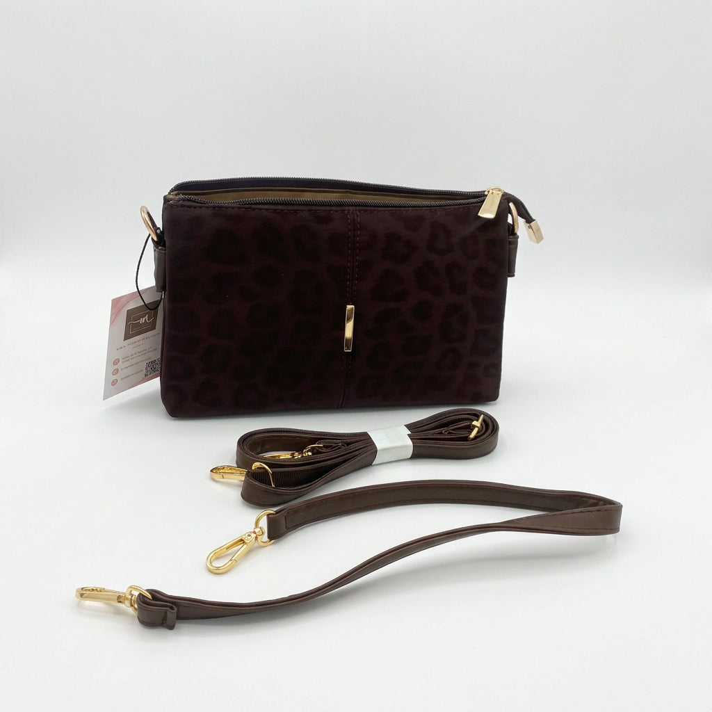 Bolso bandolera con estampado animal print en burdeos y chocolate - Moments by You