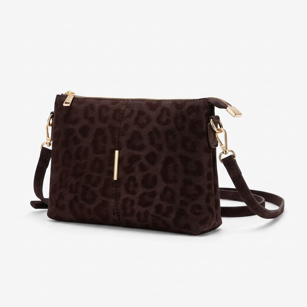 Bolso bandolera con estampado animal print en burdeos y chocolate - Moments by You
