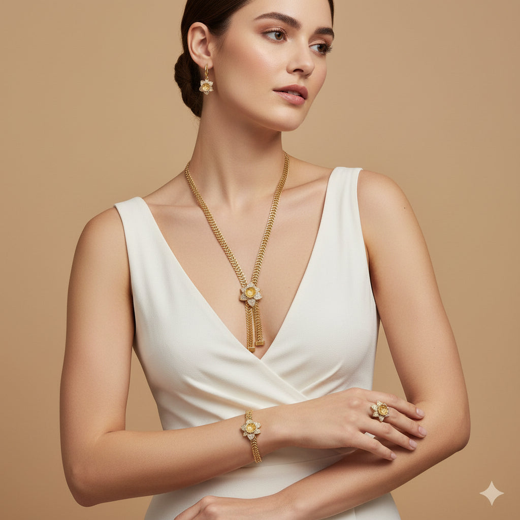 Collar de aceroo con malla y flor de Lis de circonitas acabado oro - Moments by You