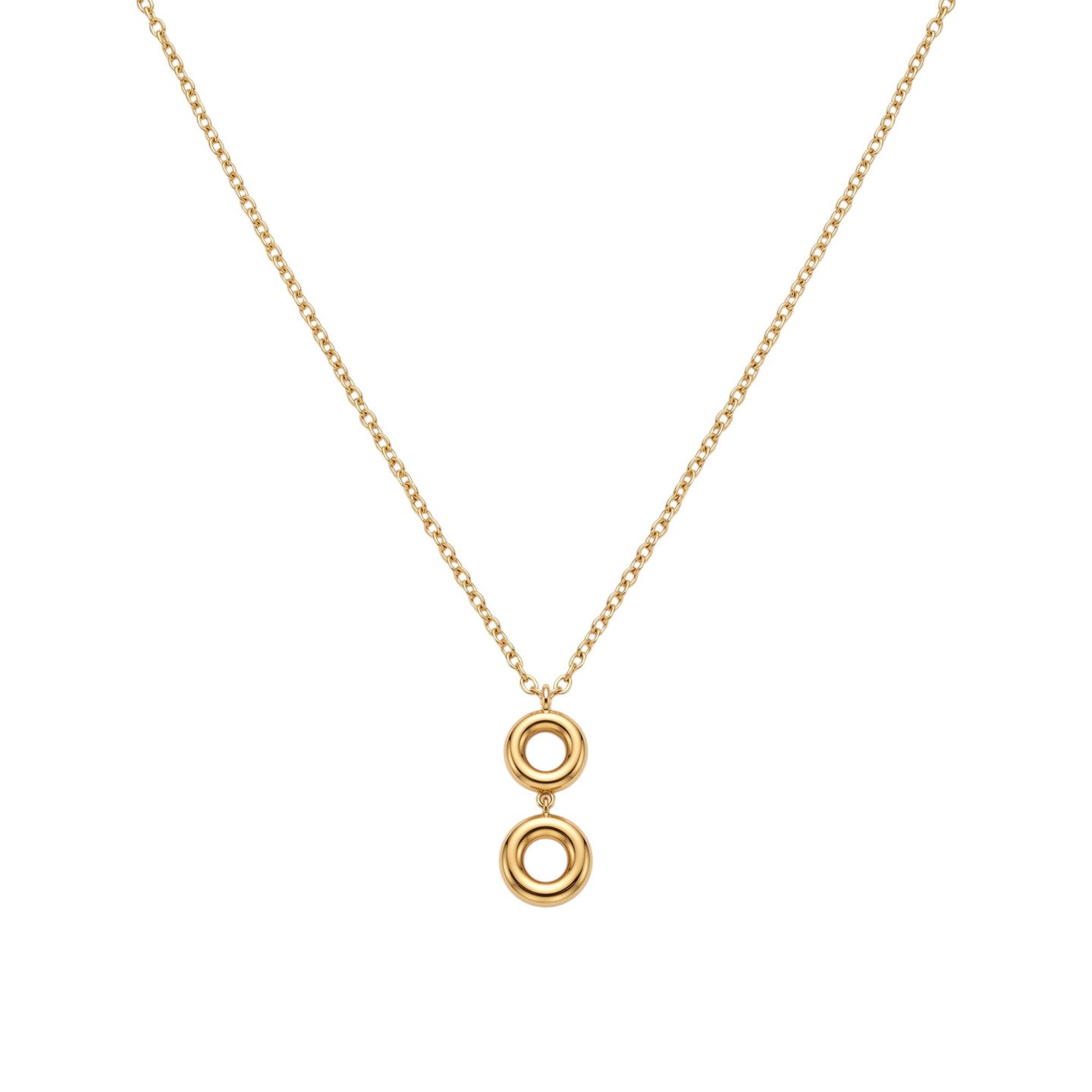 Collar de acero inoxidable con colgante de dos altura con forma de aros