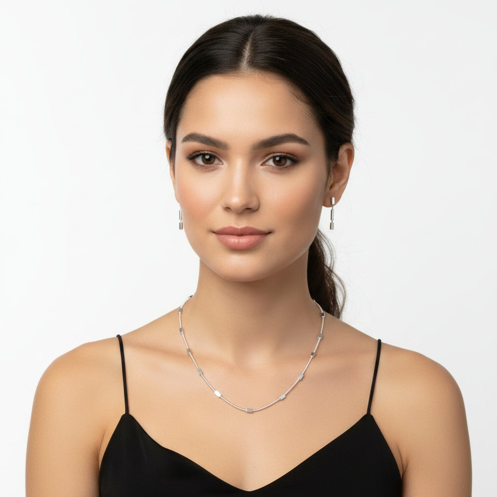 Collier acier argent zircone