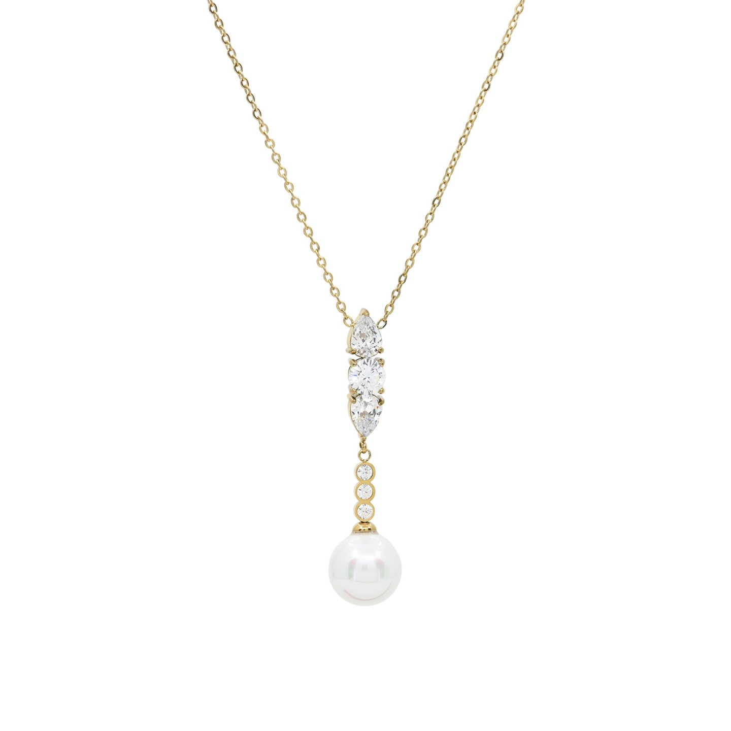 Collar de acero inoxidable con colgante de circonitas y perla
